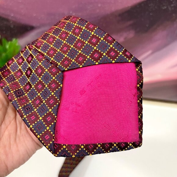 Etro Burgundy and Gold Geometric Patterned Silk Tie - Picture 8 of 10